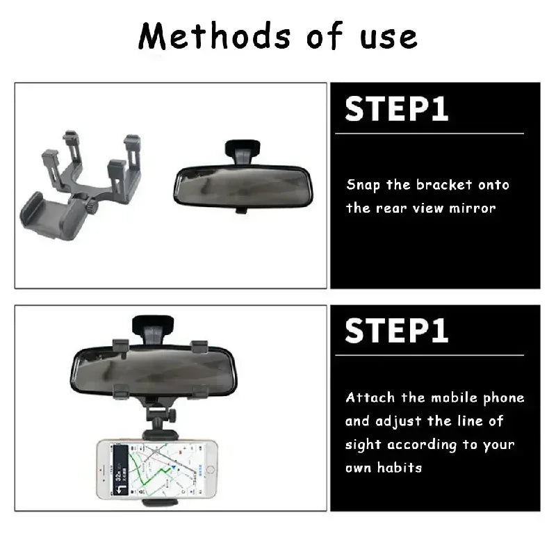 Rearview Mirror Car Phone Holder – Adjustable GPS Mount Bracket Car Phone Mount Qme