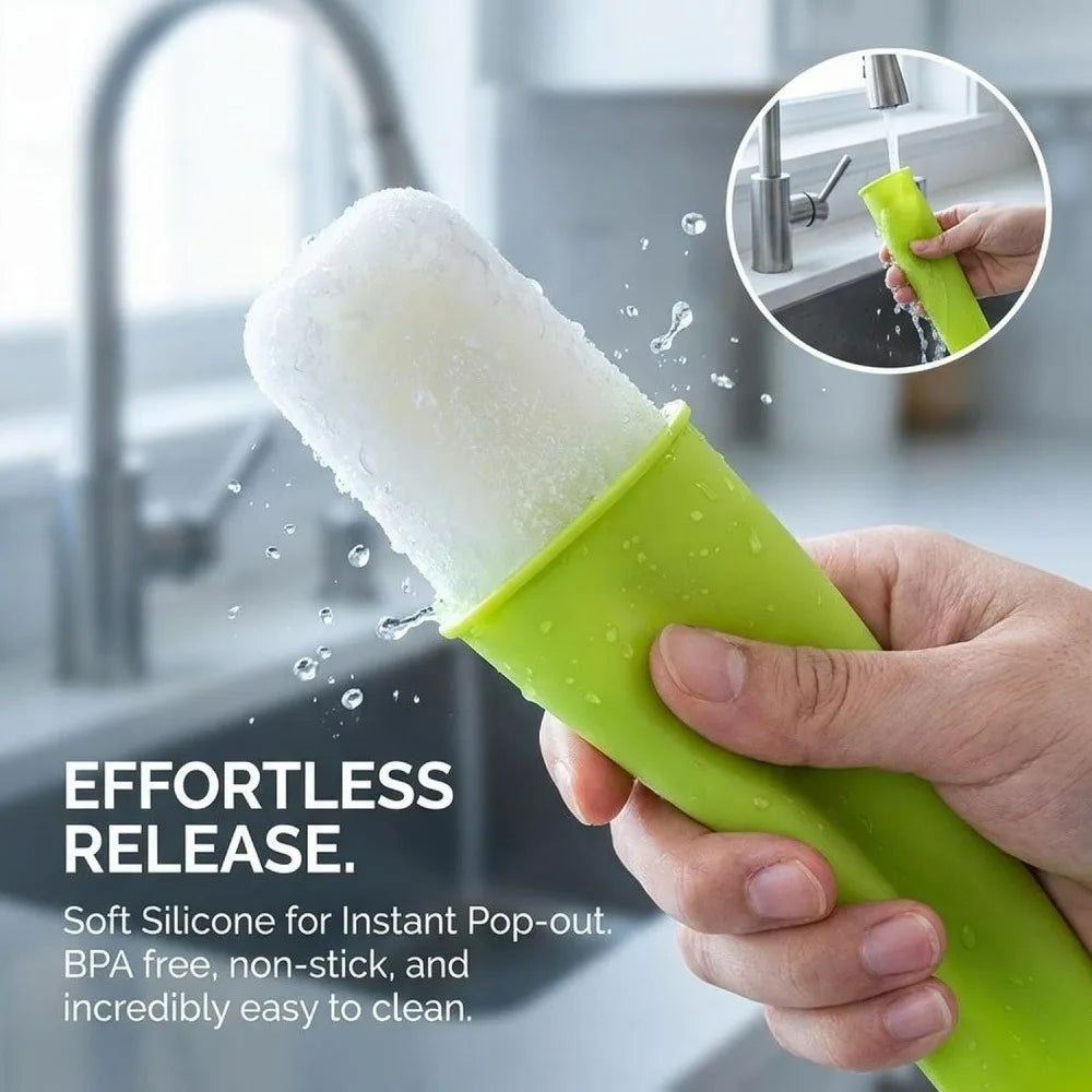 Silicone Popsicle Molds with Lid – 6-Pack DIY Ice Lolly Maker Popsicle Mold Set Qme