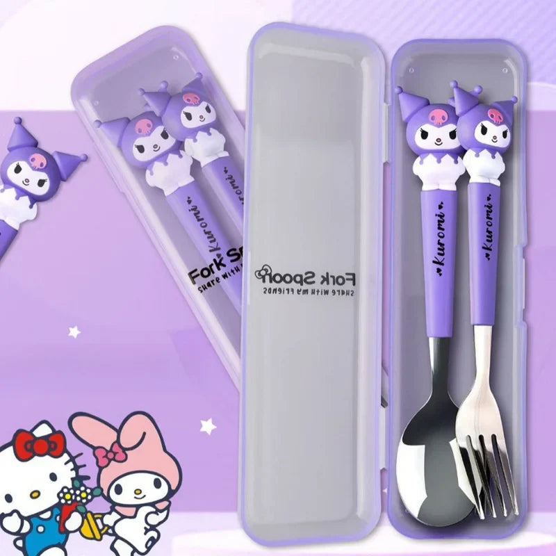 Hello Kitty Kuromi 304 Stainless Steel Portable Cutlery Set Portable Cutlery Set Qme