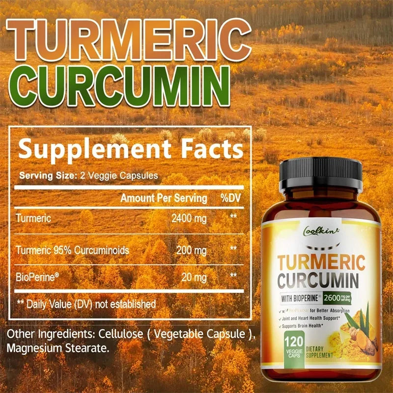 Turmeric Curcumin Capsules 95% Curcuminoids + BioPerine Turmeric Supplement Qst