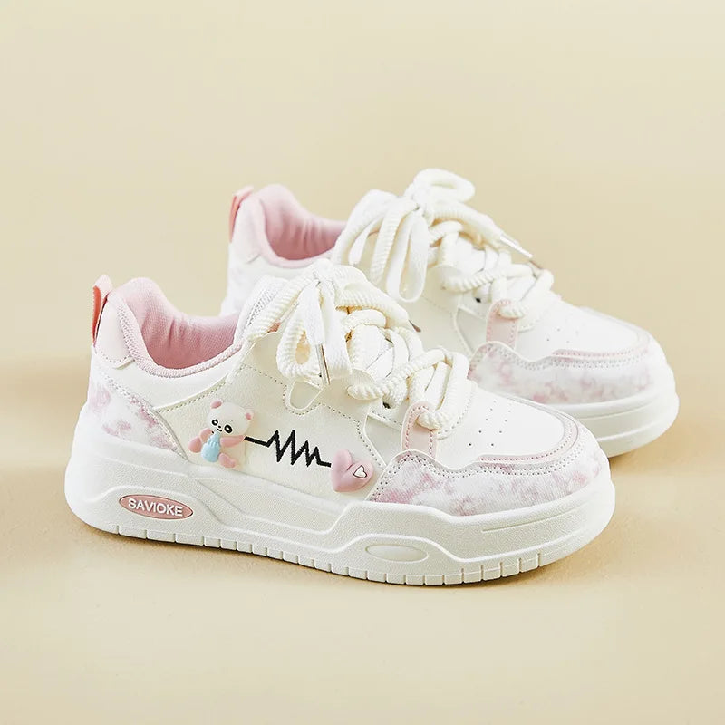 Women's White Lace-Up Height Increasing Casual Sports Shoes Women's Casual Sneakers Qst Pink 37