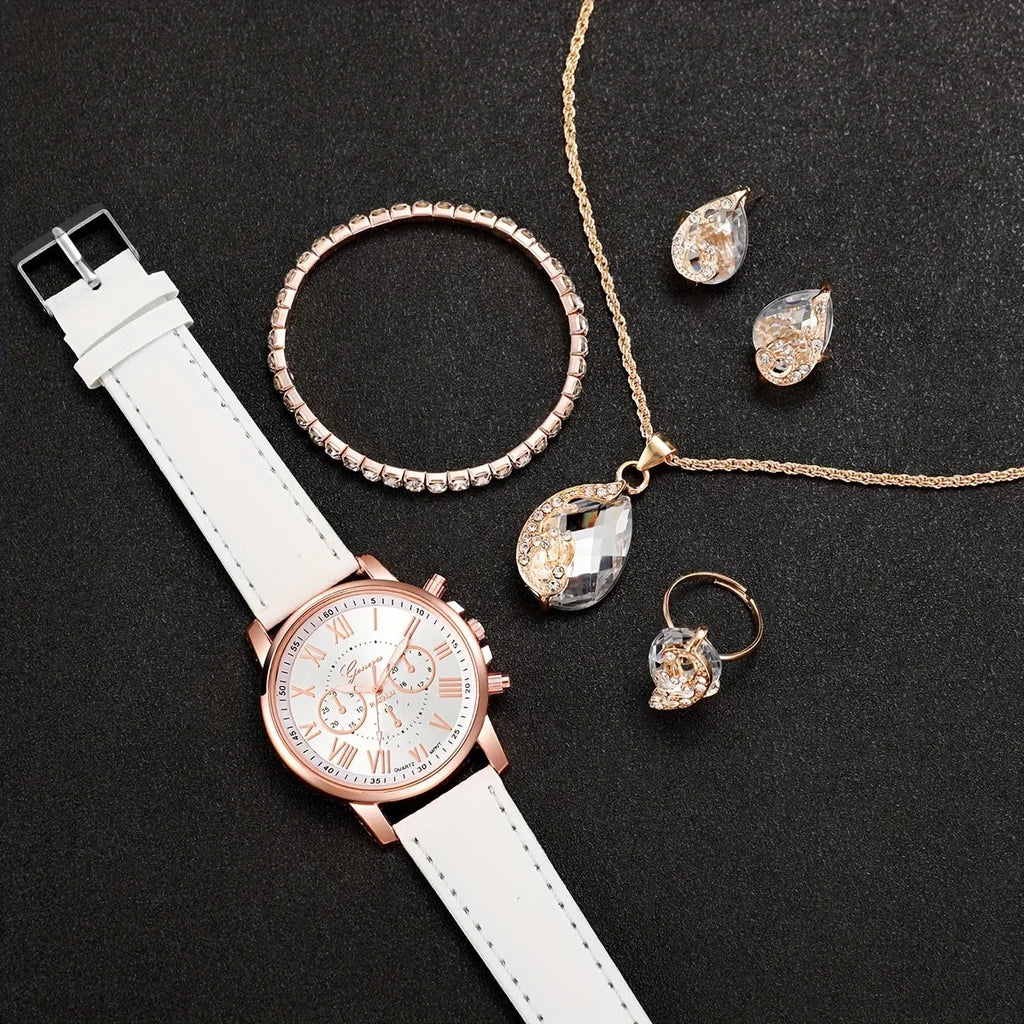 White Round Quartz Watch – PU Leather Strap & Zinc Alloy Case Fashion Quartz Watch Qme