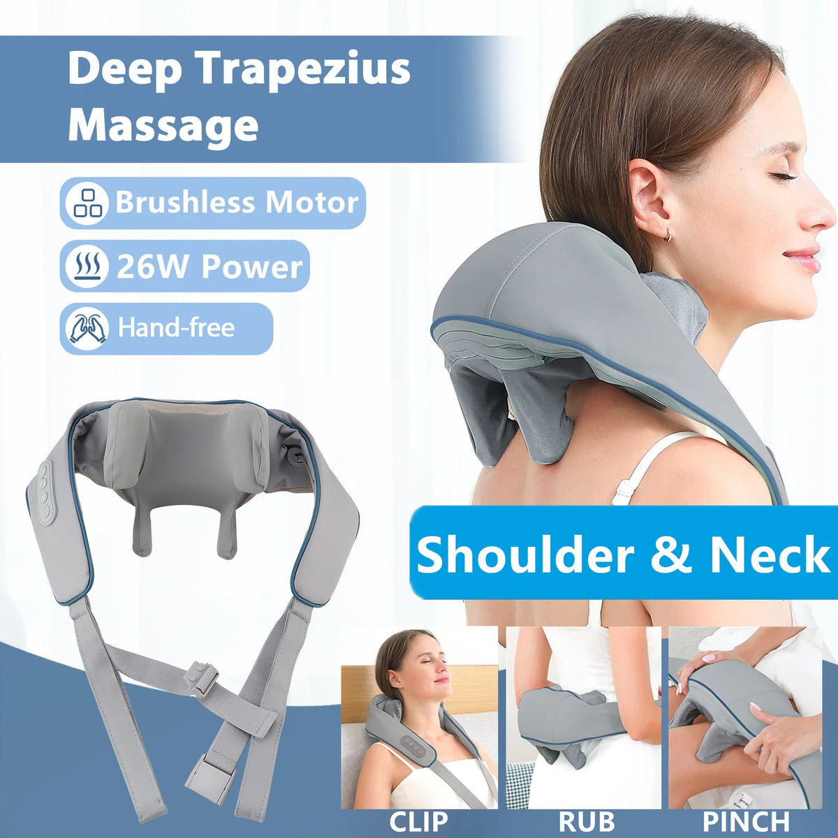 Foreverlily 26W Wireless Neck & Shoulder Kneading Massage Shawl Neck Shoulder Massager Qst