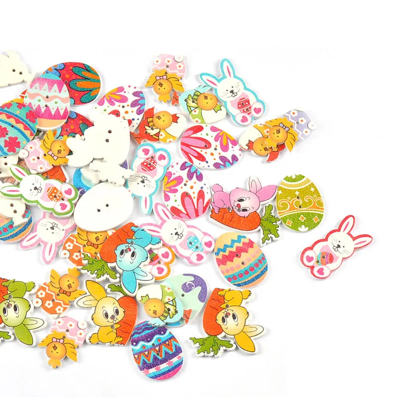 Easter Egg & Bunny Wooden Buttons – 25pc Mixed DIY Craft Set Wooden Craft Buttons Qme Mixed 25Pcs
