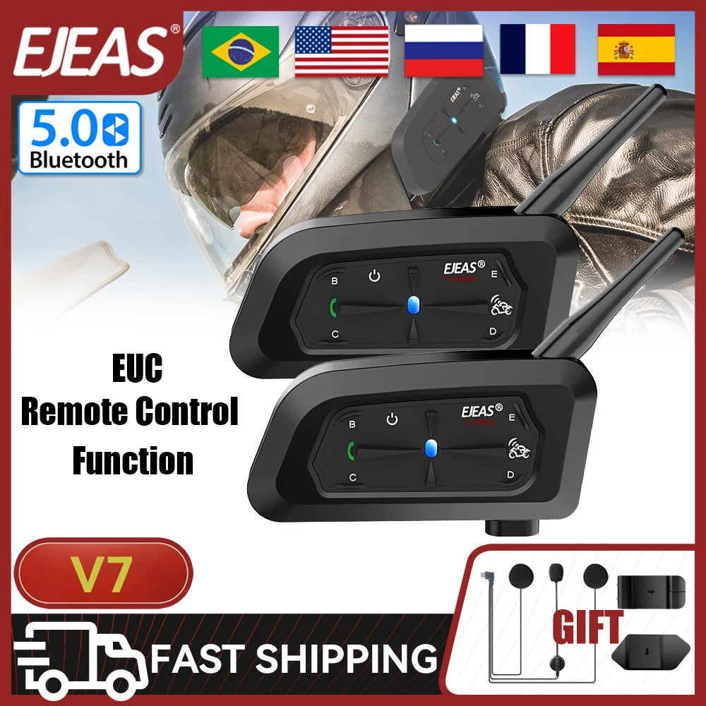 EJEAS V7 Motorcycle Bluetooth Intercom Headset for 7 Riders Bluetooth Helmet Intercom Qst