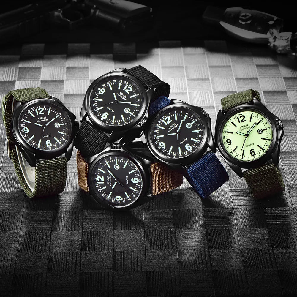 Men's Luminous Quartz Watch | Canvas Strap & Calendar Men's Quartz Watch Qme