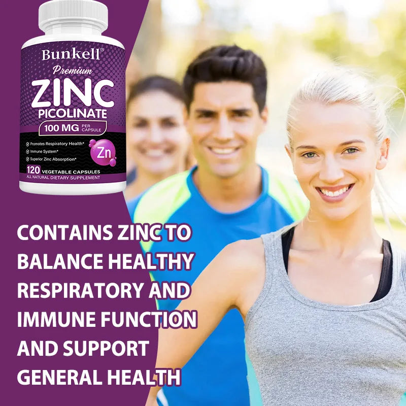 Zinc Picolinate 100mg 120 Capsules – Non-GMO, Vegan | Bunkell Mineral Supplement Qst