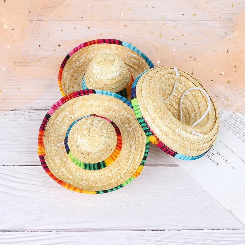 Mini Straw Hat for Dogs & Cats – Beach Party Pet Costume Pet Costume Hat Qst