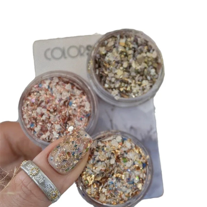 Colorful Shell Chips & Gold Foil Nail Art Decor Set Nail Art Decor Qme