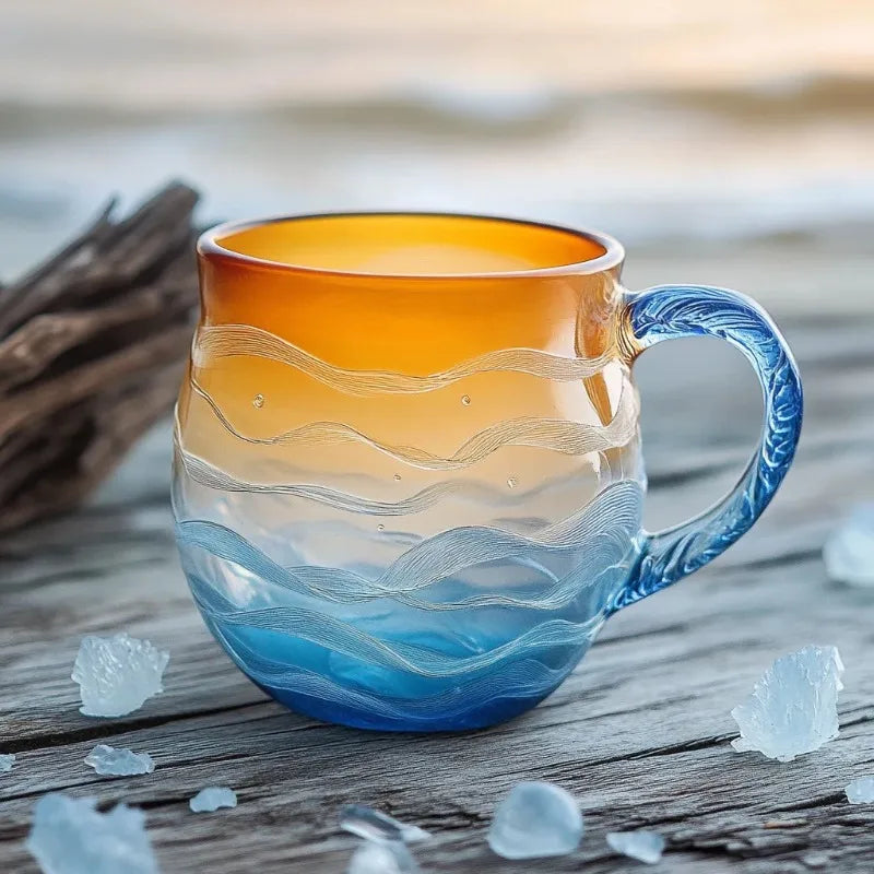 Sea Glass Sunset Borosilicate Ocean Cloud Cup | 301–400ml Borosilicate Glass Cup Qme