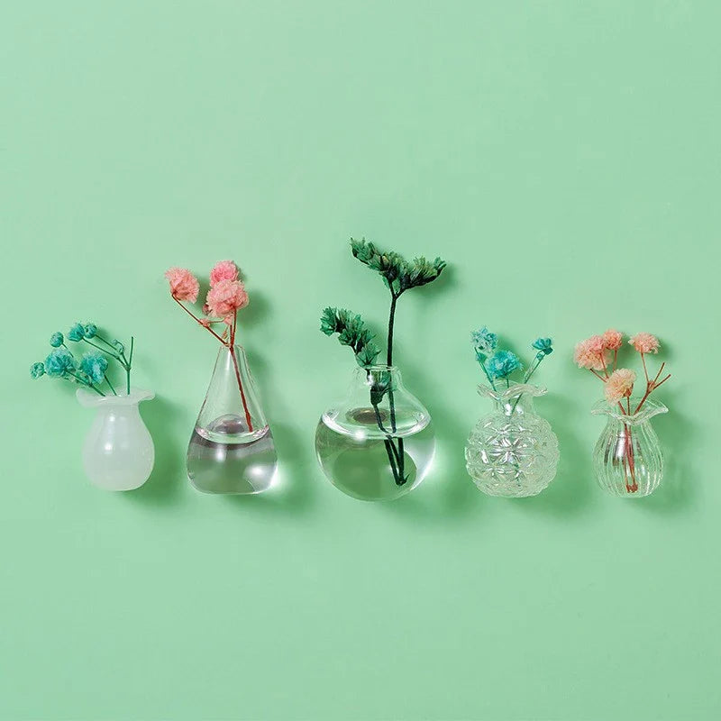 Mini Glass Vase Fridge Magnet with DIY Porcelain Flowers Decorative Fridge Magnet Qme