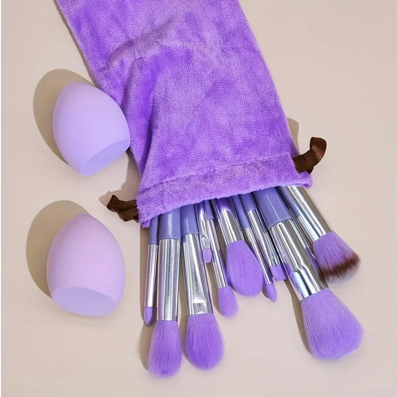 13-Piece Purple Makeup Brush Set with Storage Bag & Sponge Makeup Brush Set Qme huahzhuanshua-zise