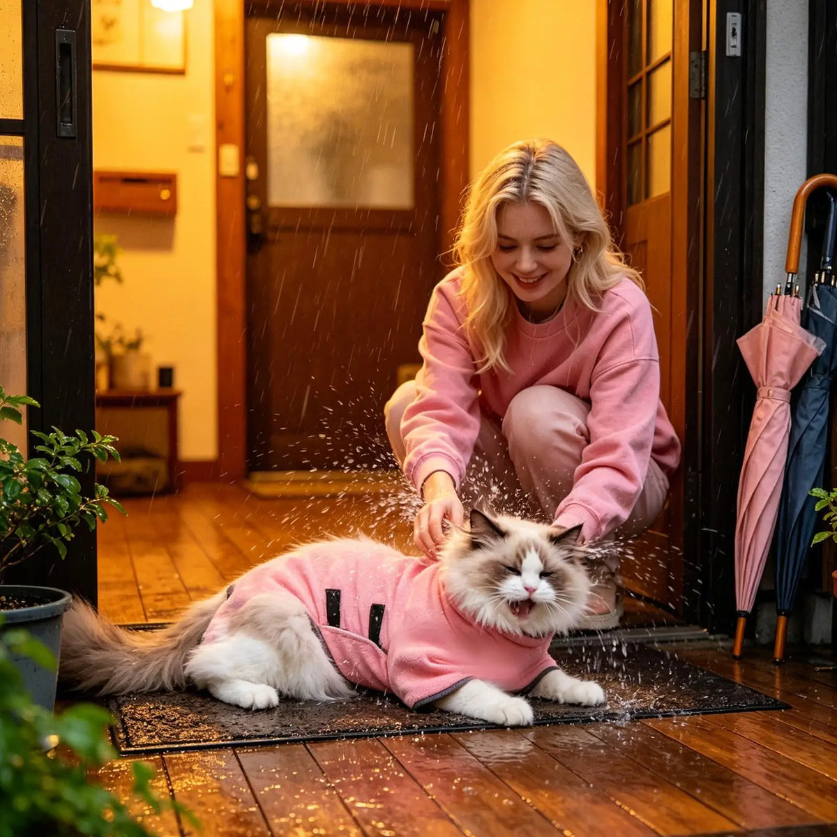 Dog & Cat Microfiber Fleece Bath Towel Robe for Small Pets Pet Bath Robe Qme