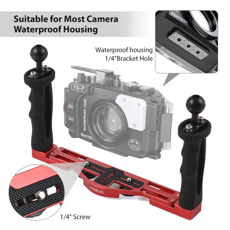 Andoer Dual Handle Underwater Camera Diving Rig Stabilizer Underwater Camera Rig Qst