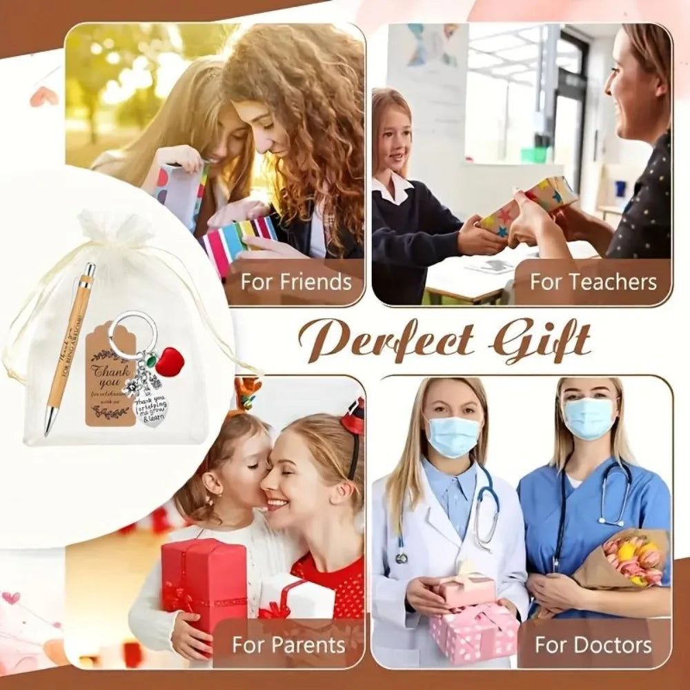 Teacher Appreciation Gift Set – 6 Sets Bamboo Pen Keychain & Card Teacher Gift Set Qme