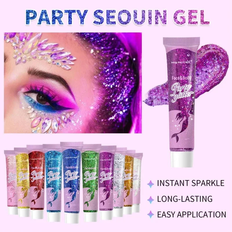 Mermaid Sequin Glitter Gel Stick – 10 Colors Body & Hair Body Glitter Stick Qme