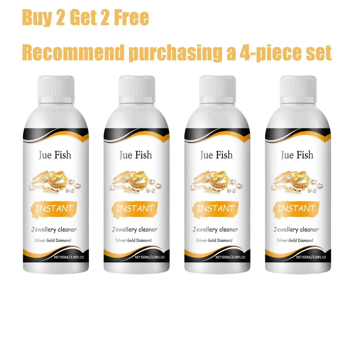 Jue-Fish Jewelry Cleaner & Tarnish Remover Solution 100g Jewelry Cleaner Solution Qst 4 pcs