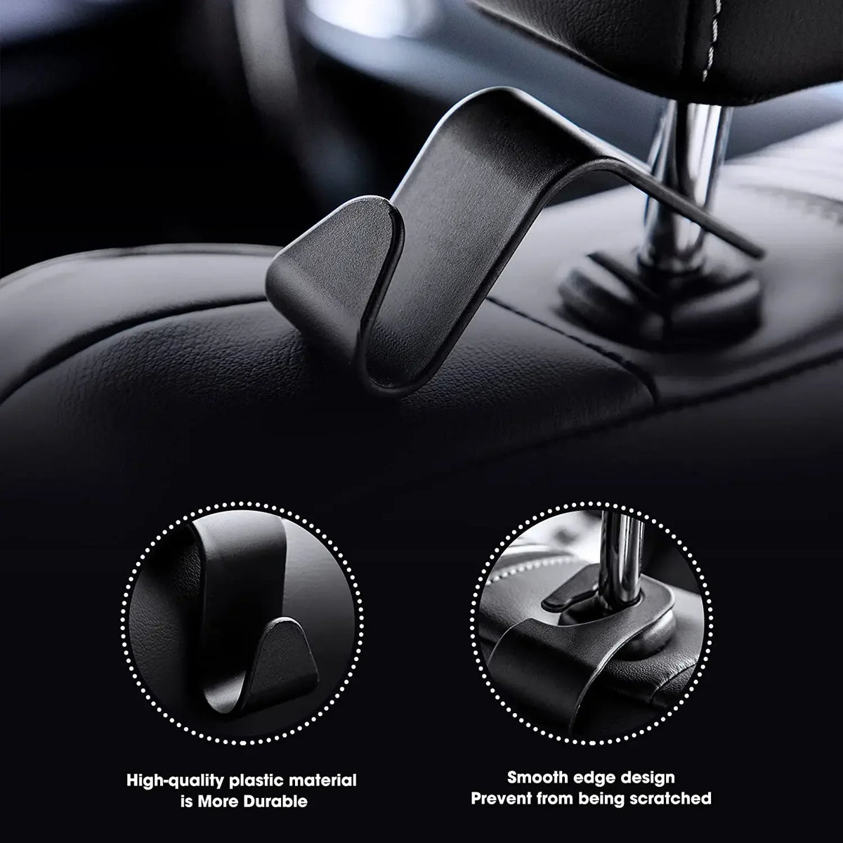 Car Headrest Hooks – Seat Back Bag Clips & Organizer 4-Pack Car Seat Organizer Qme