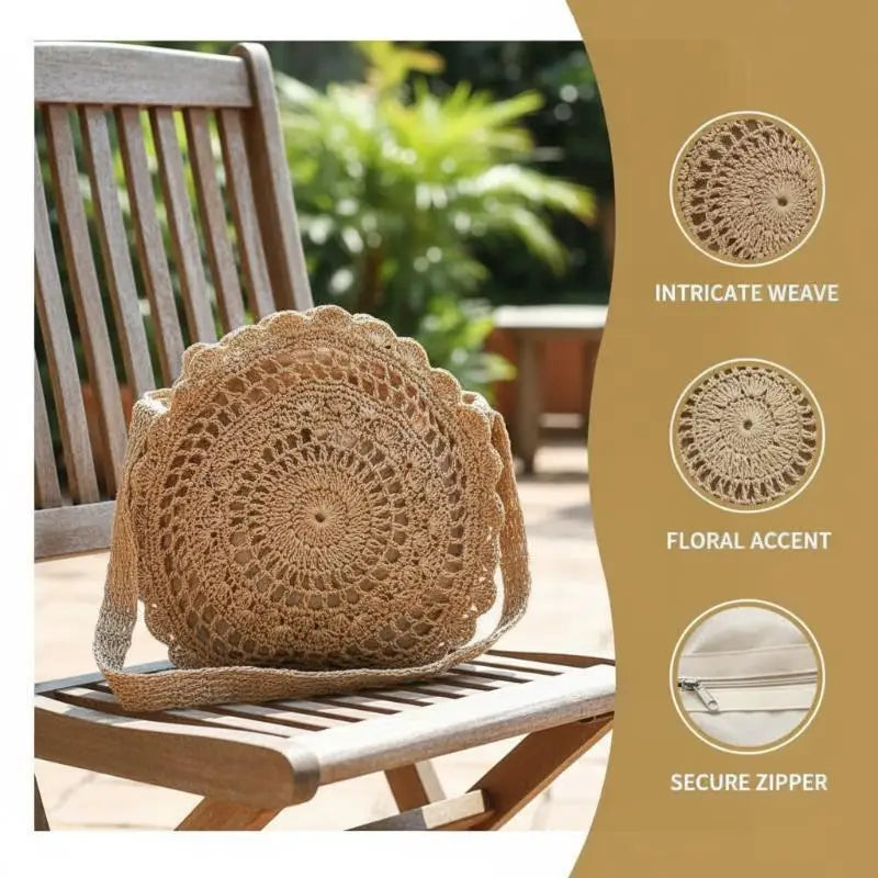 Round Woven Straw Tote Bag – Handmade Women's Beach Bag Woven Tote Bag Qst