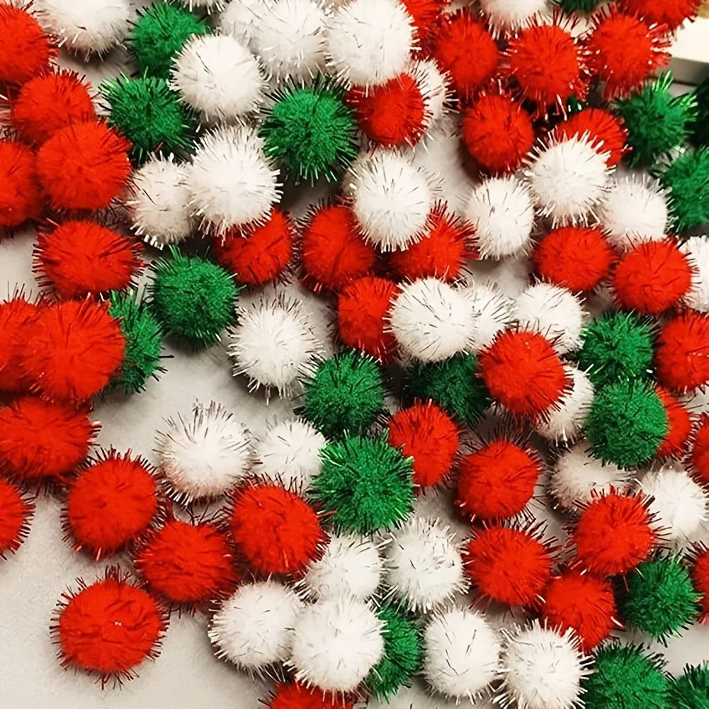 Glitter Sequined Plush Fur Balls 100-200pc – Colorful Craft Décor Craft Embellishment Balls Qme