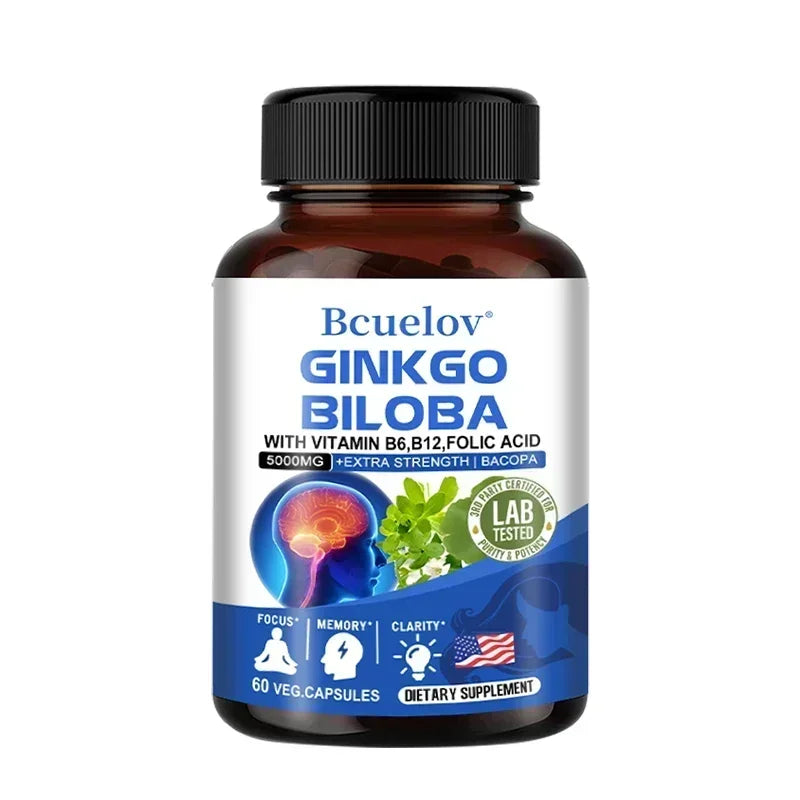 Ginkgo Biloba Capsules – Memory, Focus & Cognitive Support Herbal Supplement Qst 60 Count-1 bottle