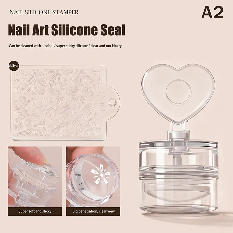 Silicone Jelly Nail Stamper with Scraper – French & Floral Art Nail Art Stamper Qst A2
