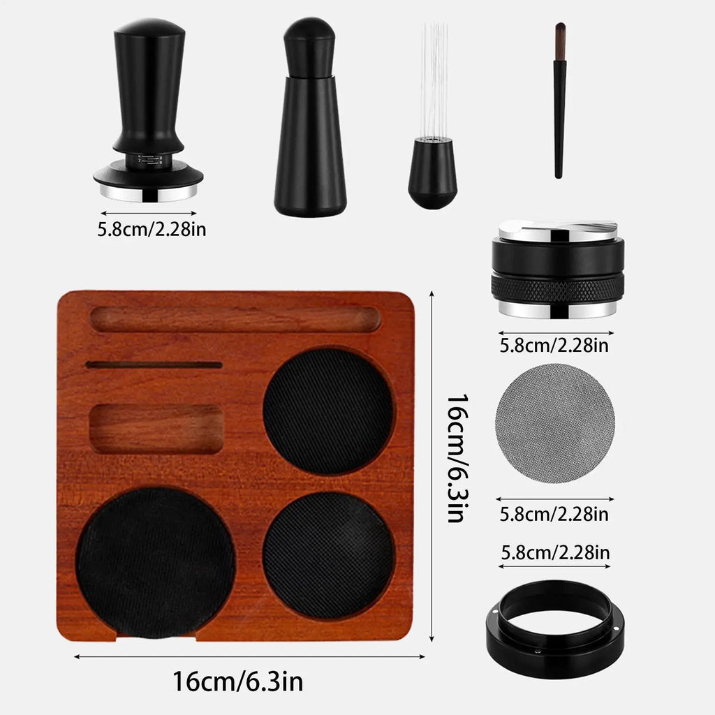 7-Piece Universal Coffee Tamping Station & Distribution Tool Set Coffee Tamping Set Qme