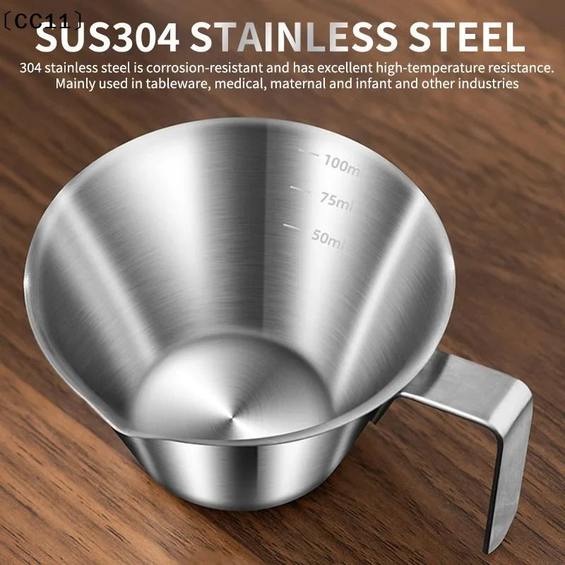 Stainless Steel Espresso Measuring Cup with Scale & Milk Spoon Espresso Measuring Cup Qme