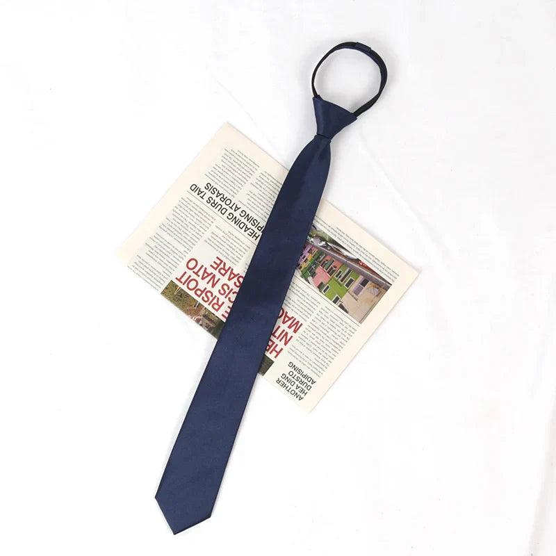 Solid Skinny Zipper Necktie for Men & Women | Wedding Tie Zipper Necktie Qme Navy Blue