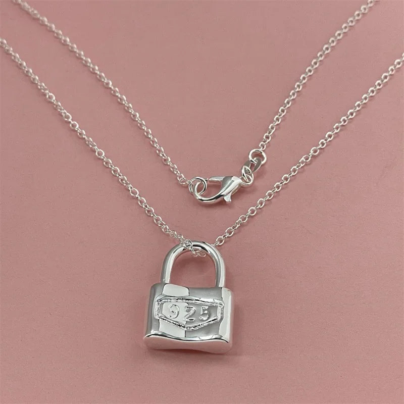 925 Sterling Silver Lock Charm Necklace for Women Sterling Silver Necklace Qme