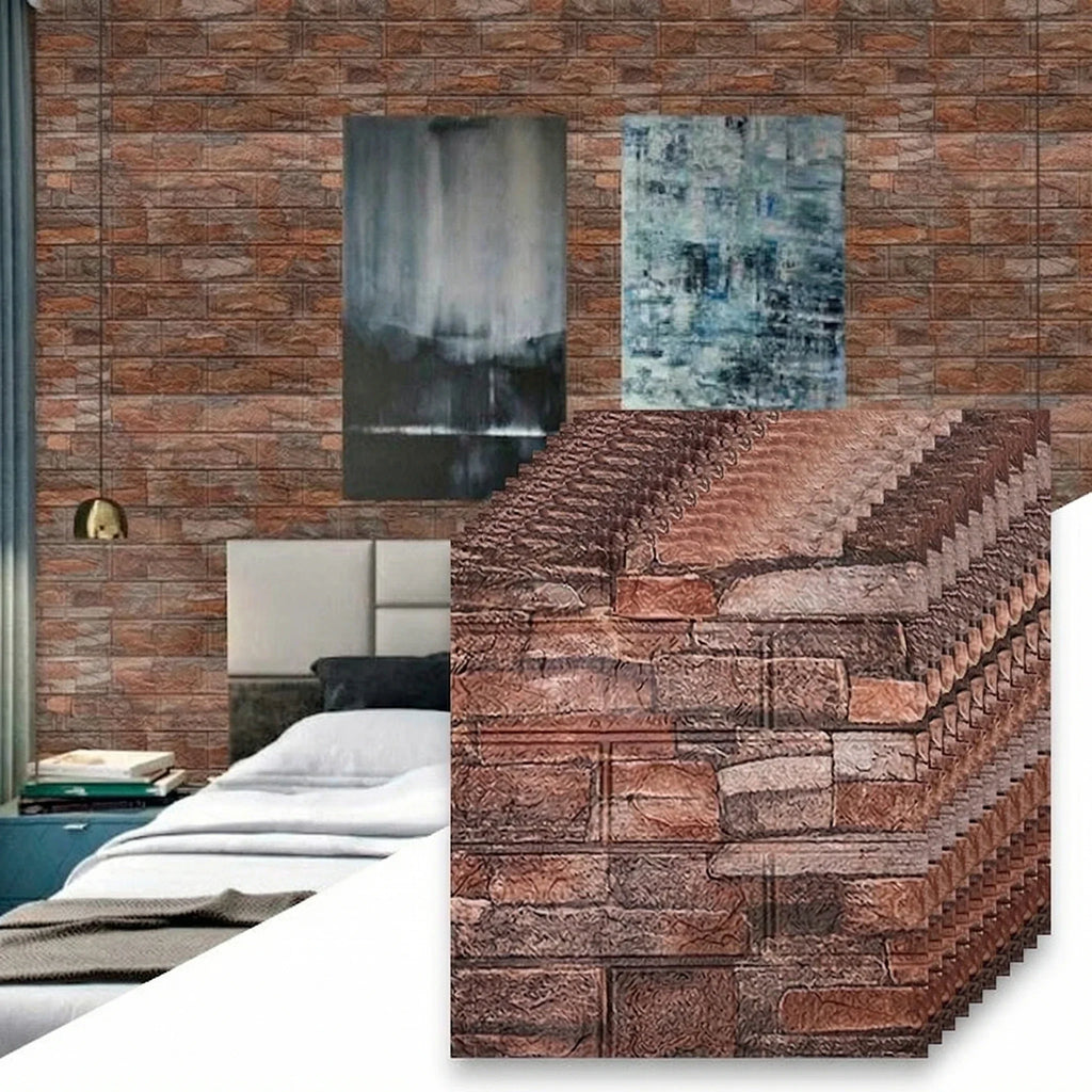Grey Brick 3D Wallpaper Panels – Waterproof PVC Wall Stickers 3D Wall Panels Qme retro orange 38x35 10pcs