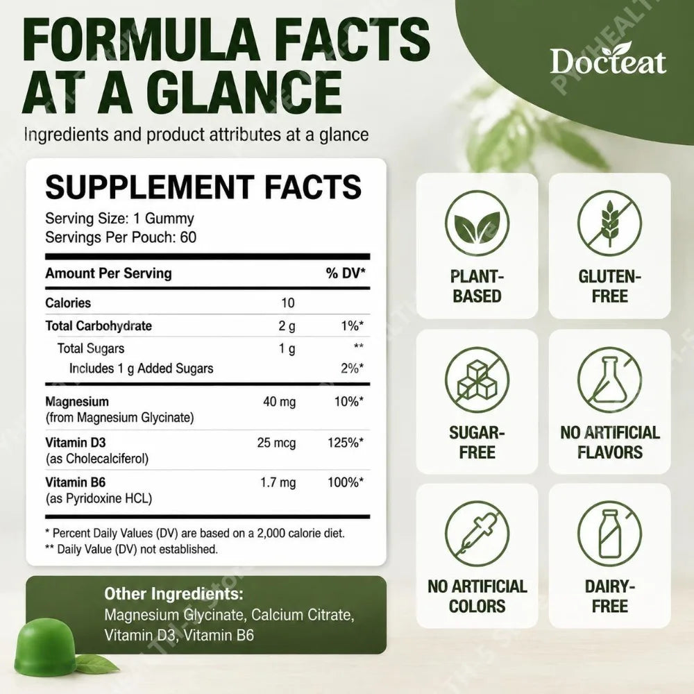 Docteat Magnesium Gummies – Relaxation, Bone & Energy | 60ct Magnesium Supplement Qst