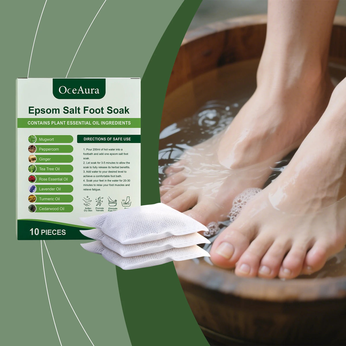 OceAura Mugwort Ginger Herbal Foot Soak Bags – 10 Pack Spa Herbal Foot Soak Qst