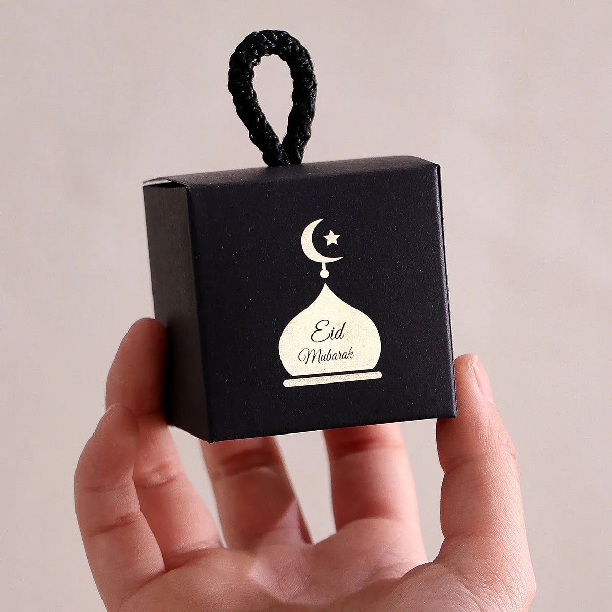 5 Mini Eid Al-Adha Gift Boxes Gold Design Twist Handles Festive Gift Boxes Qme