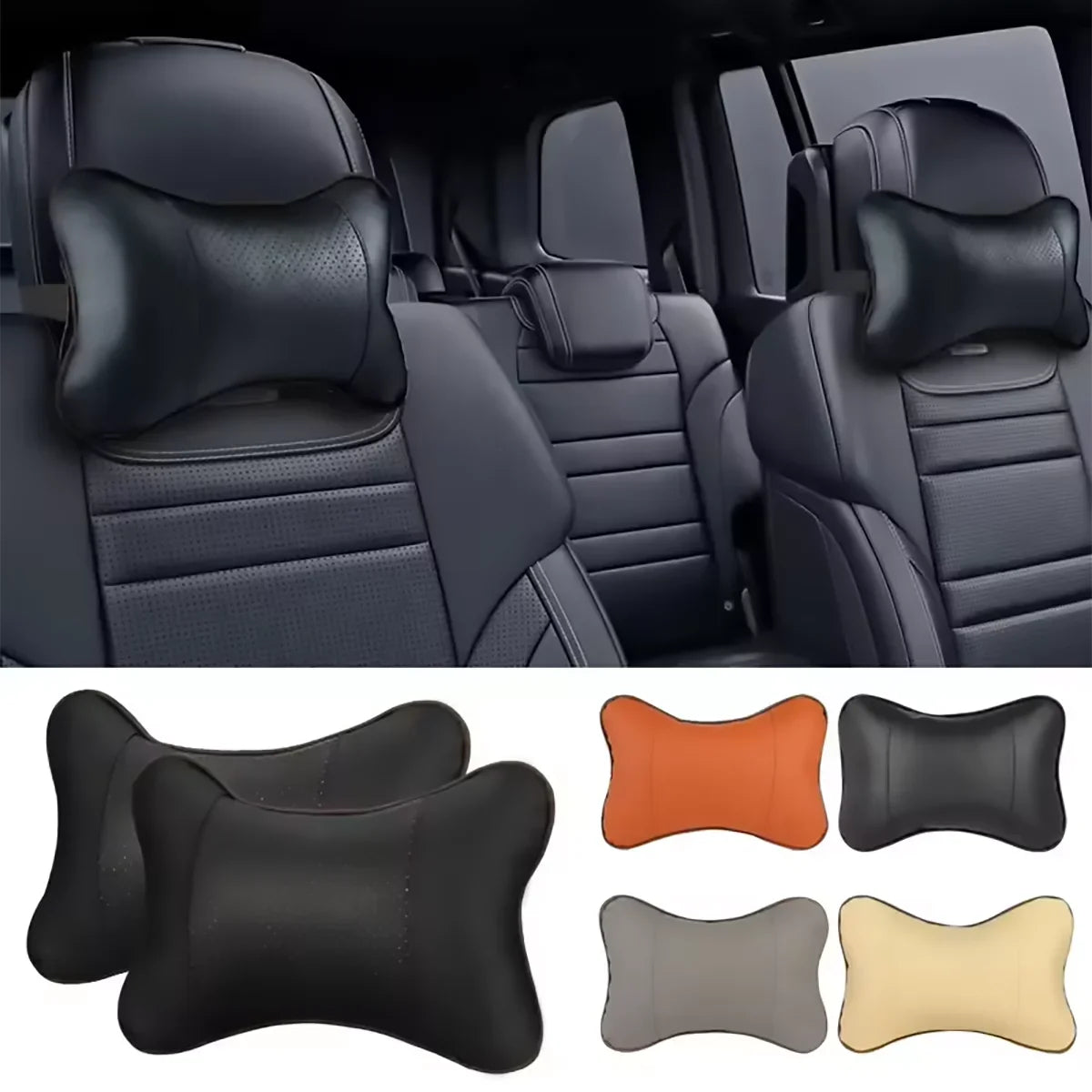 Car Neck Pillow Faux Leather Headrest Cushion – 4 Colors Car Headrest Pillow Qme