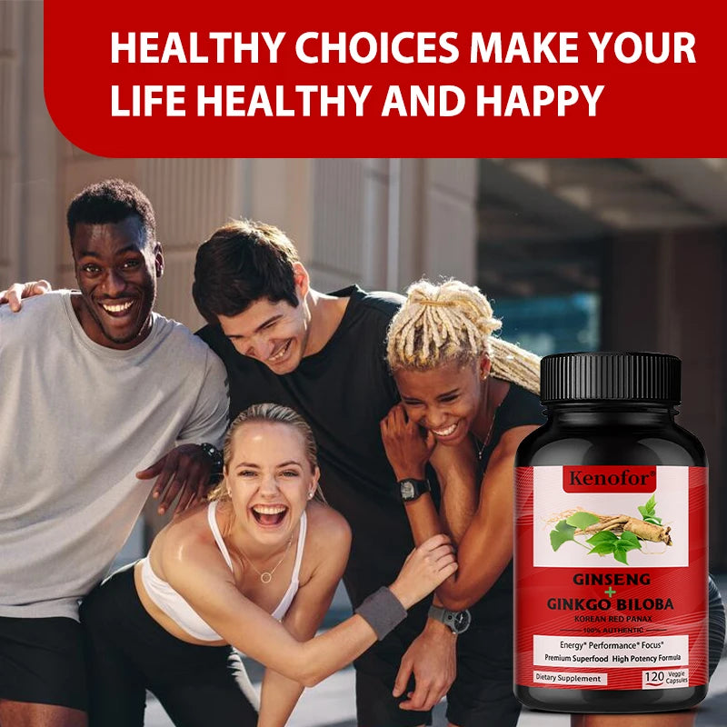 Ginseng & Ginkgo Biloba Capsules – Memory & Focus Support Herbal Supplement Qst