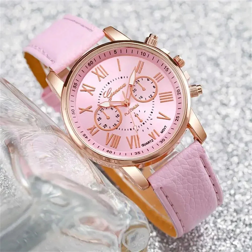 Women's Pink Suede Quartz Watch – Floral Bezel Snowflake Dial Women's Fashion Watch Qme