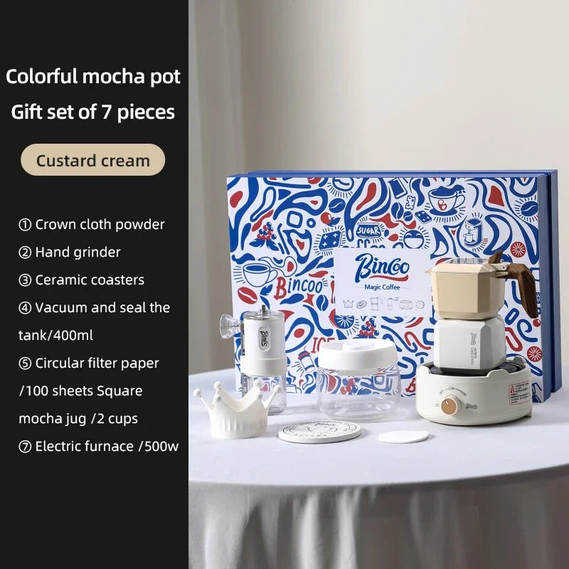 Bincoo Dual Valve Square Moka Pot Espresso Gift Set 220V Moka Pot Set Qst Custard set