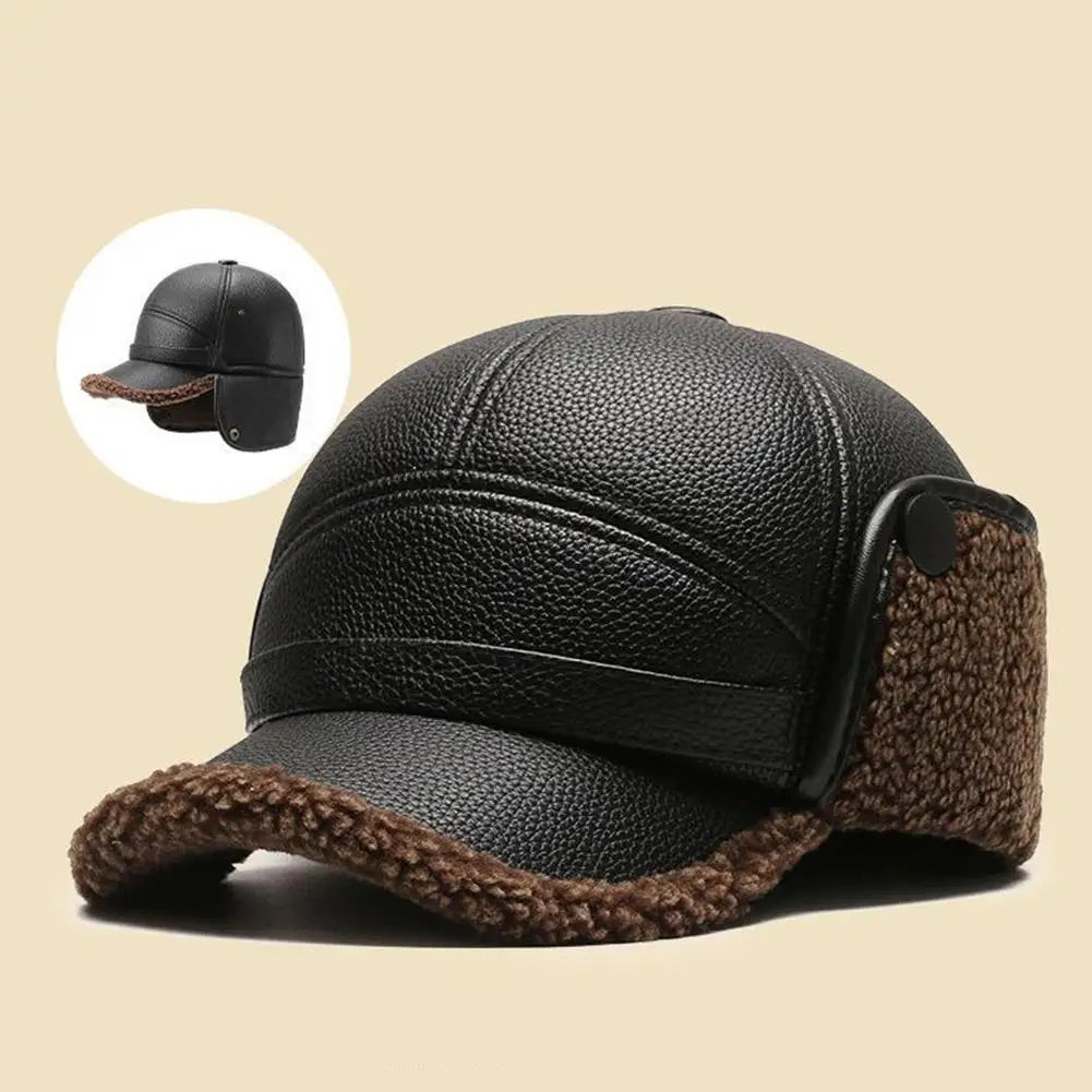Men's PU Leather Baseball Cap – Winter Thermal Hat Winter Baseball Cap Qme