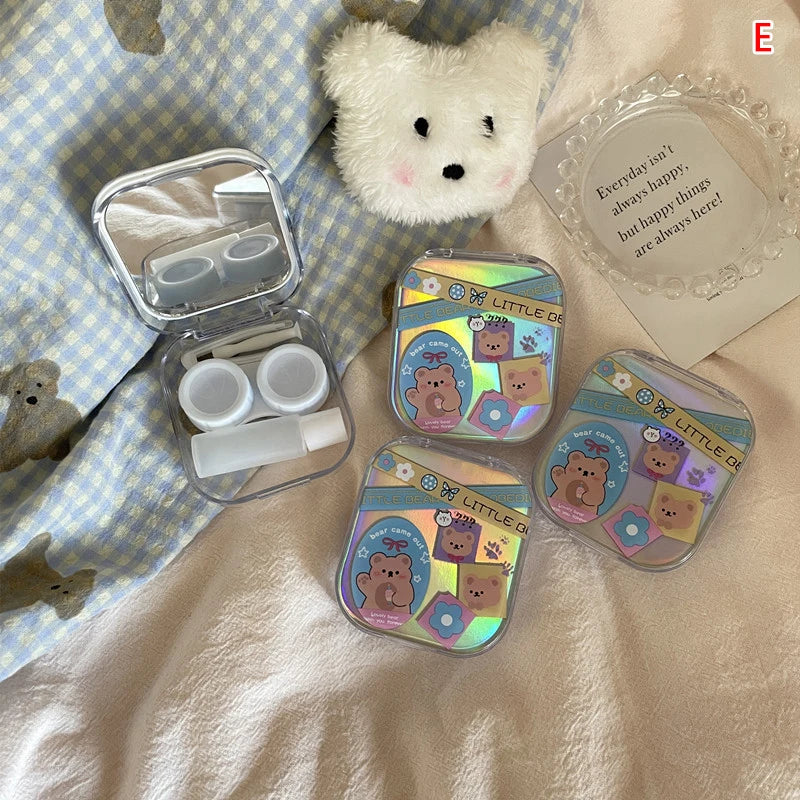 Laser Contact Lens Case Travel Set with Mirror | Portable Box Contact Lens Case Qst E