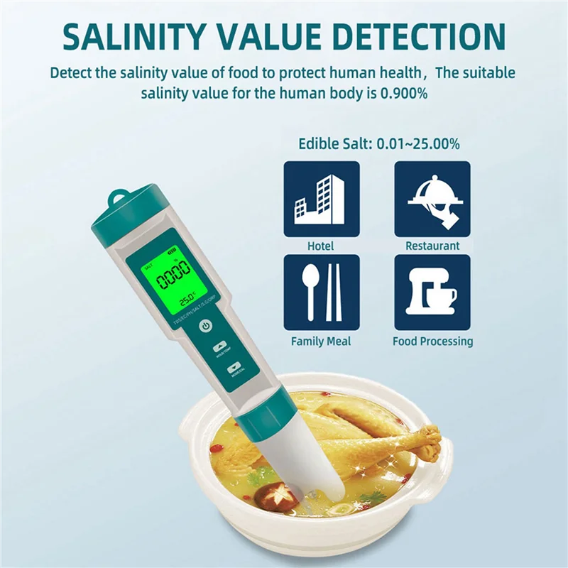 7-in-1 Water Quality Meter – pH TDS EC ORP Salinity Temp Water Quality Meter Qme