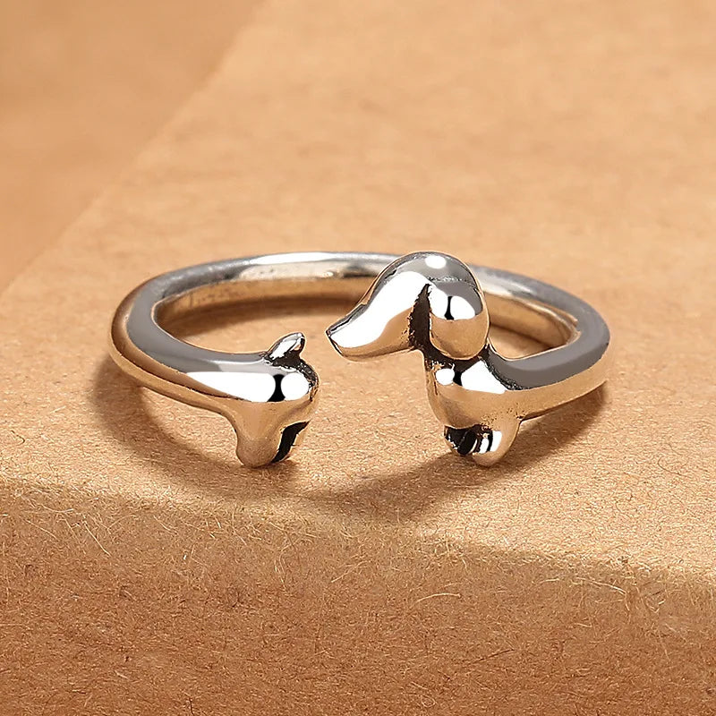 Dachshund Silver Adjustable Open Ring | Dog Lover Jewelry Adjustable Animal Ring Qme gou resizable