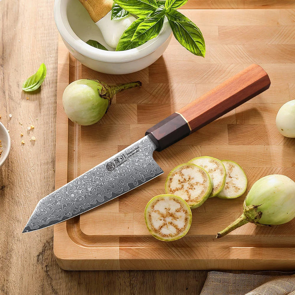 SHENGSHARP 5" Damascus Steel Utility Knife – Japanese Handle Kitchen Utility Knife Qst