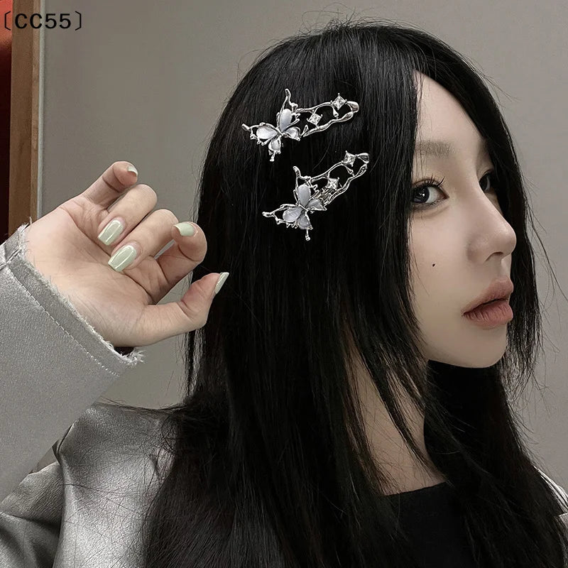 Y2K Liquid Metal Butterfly Zircon Hair Clip – Silver Barrette Hair Barrette Clip Qst