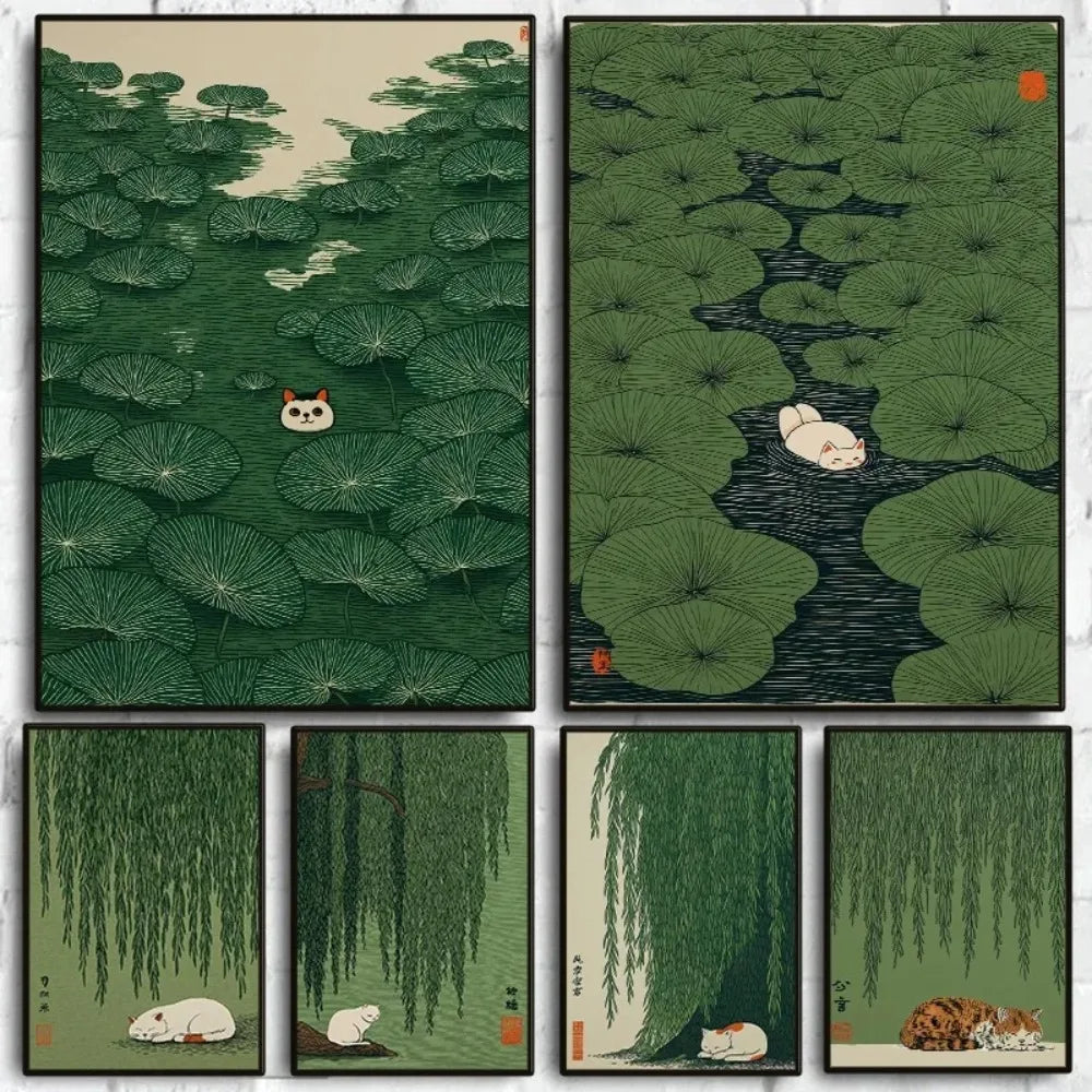 Japanese Cat Lily Pond Diamond Painting Kit – Wall Art Decor Diamond Painting Kit Qst
