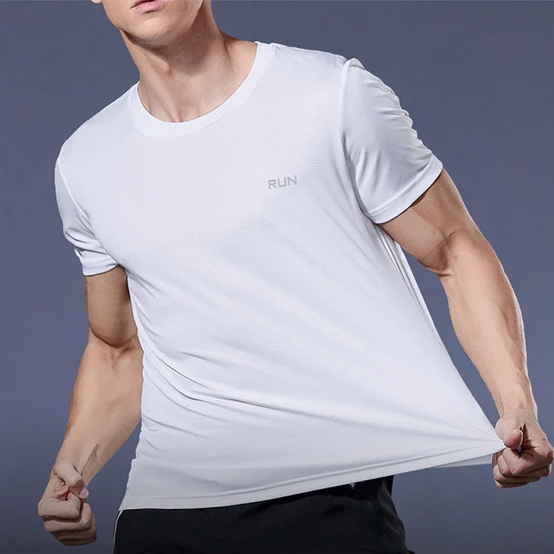 Men's Quick Dry Moisture-Wicking Short Sleeve Gym Running Tee Men's Athletic T-Shirt Qme