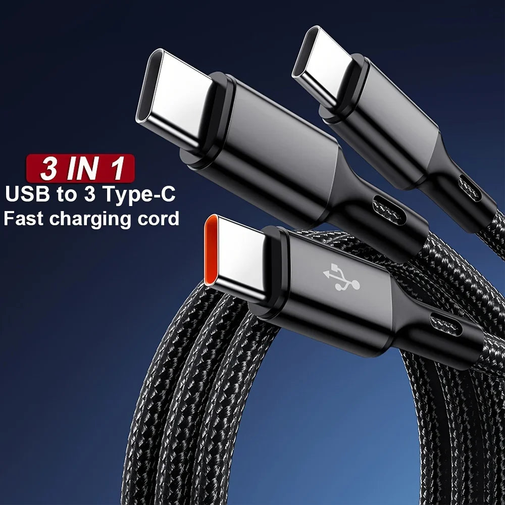 100W USB-C Fast Charging Cable 6A Nylon Braided Multi-Port USB-C Charging Cable Qme