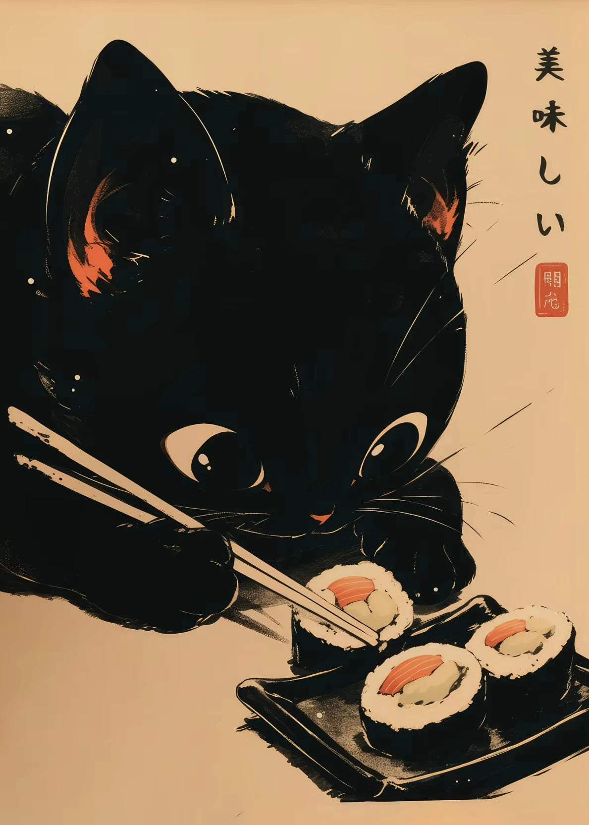 Japanese Sushi Chef Cat Canvas Print – Kitchen Wall Art Decor Canvas Wall Art Qst 10 40X60cm No Framed