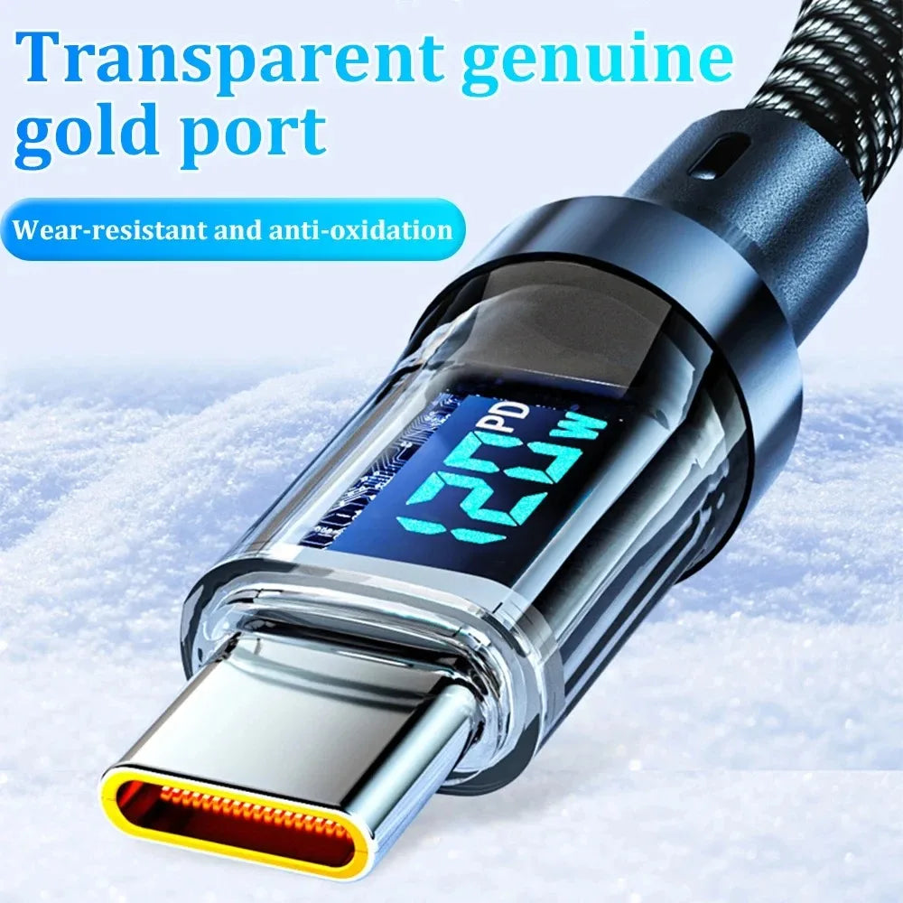 120W USB-C Fast Charging Cable with LED Digital Display USB-C Charging Cable Qme
