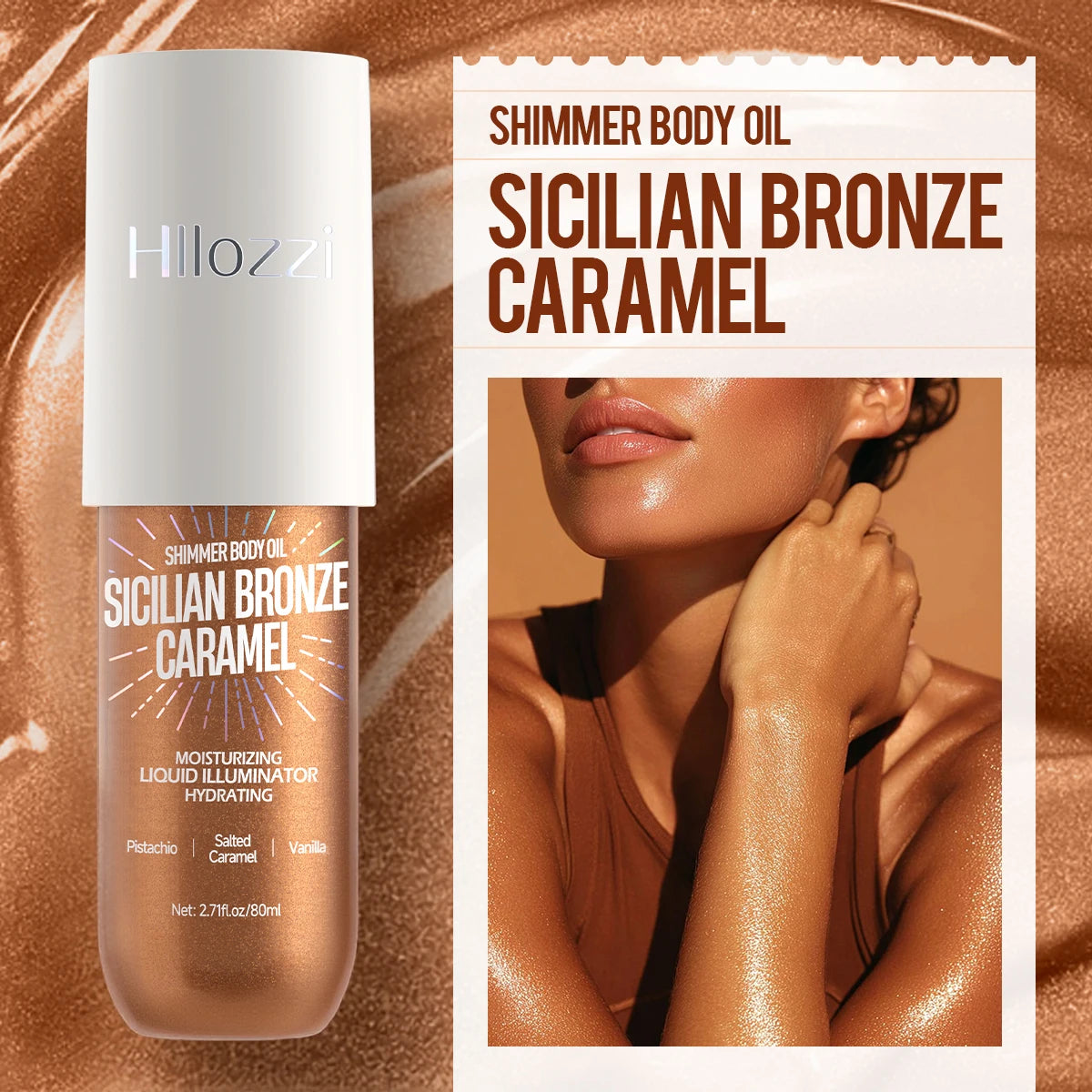 Shimmering Body Highlighter Cream – Long-Lasting Glow Body Highlighter Cream Qst SICILIAN CARAMEL 80g